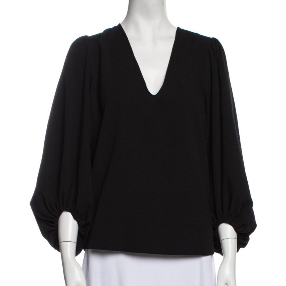 GANNI Black Crepe Balloon Sleeve Top